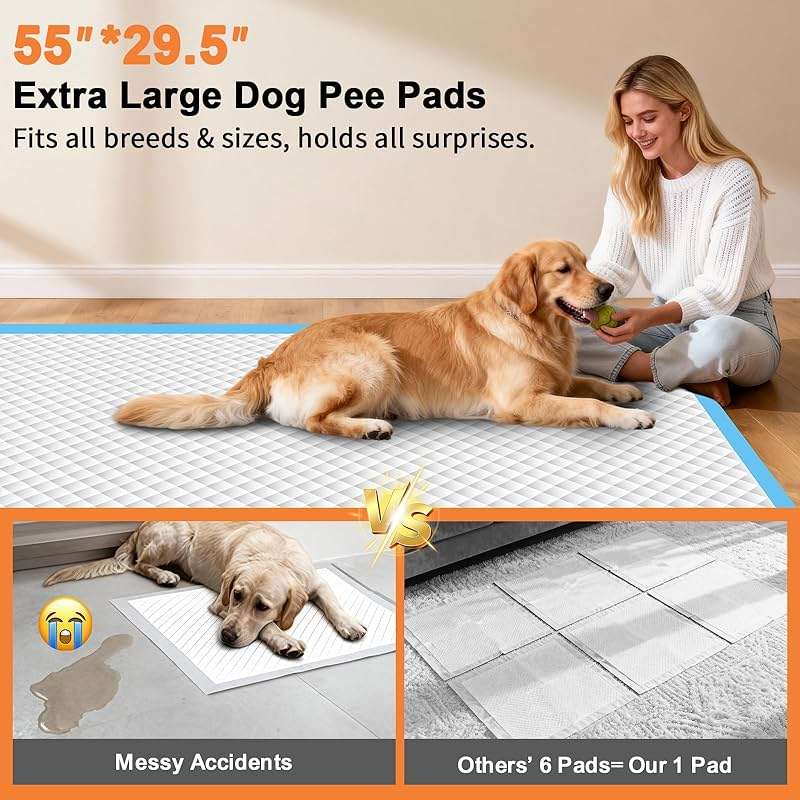URPOWER Extra Large Dog Pee Pads 55"x29.5" 40 Count, 5XL Super Absorbent Puppy Pads Disposable Potty Training Pads for Dogs & Cats, Leak-Proof Wee Wee Pads, Pet Pee Pads for Car, Crate, Sofa - Image 2