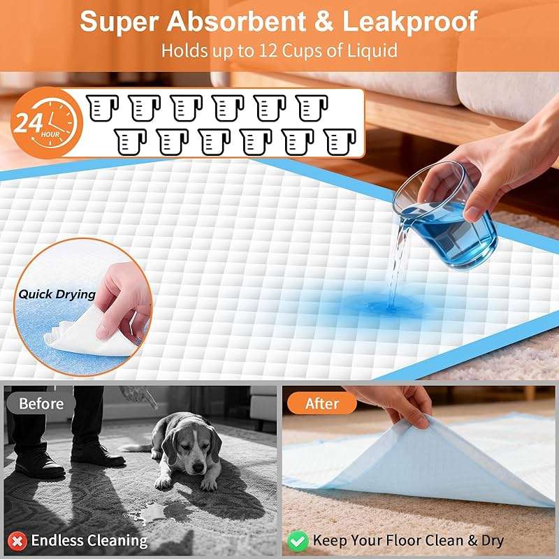 URPOWER Extra Large Dog Pee Pads 55"x29.5" 40 Count, 5XL Super Absorbent Puppy Pads Disposable Potty Training Pads for Dogs & Cats, Leak-Proof Wee Wee Pads, Pet Pee Pads for Car, Crate, Sofa - Image 3