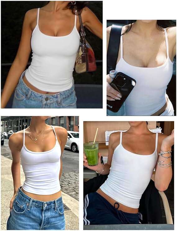 CHANGEZOE Women's Braless Tank Top Fitted Spaghetti Strap Cami for Going Out Workouts Y2K Cute Basic Top - Image 7