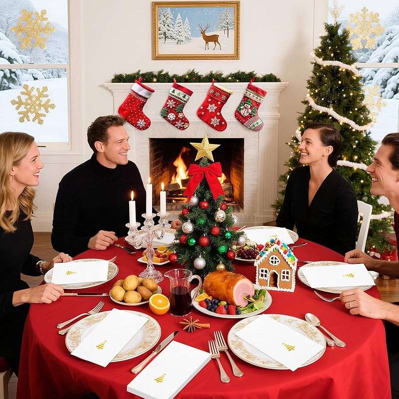 Tbsone Christmas Paper Napkins Disposable: Guest Dinner Hand Towels, Gold Foil Christmas Trees Design for Table Decor, Bathroom, Home, Kitchen, Holiday Cocktail Party (50 Pack) - Image 6