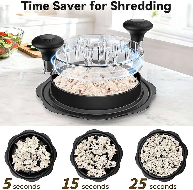 Ukeetap 10" Pro Chicken Shredder Tool Twist Large for Kitchen, BPA-Free Food-Safe Meat Grinder, Visible Chicken Breast Meat Shredder with Strong Anti-Slip Bottom & Ergonomic Handle, Black - Image 3