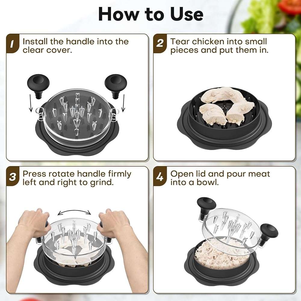 Ukeetap 10" Pro Chicken Shredder Tool Twist Large for Kitchen, BPA-Free Food-Safe Meat Grinder, Visible Chicken Breast Meat Shredder with Strong Anti-Slip Bottom & Ergonomic Handle, Black - Image 6
