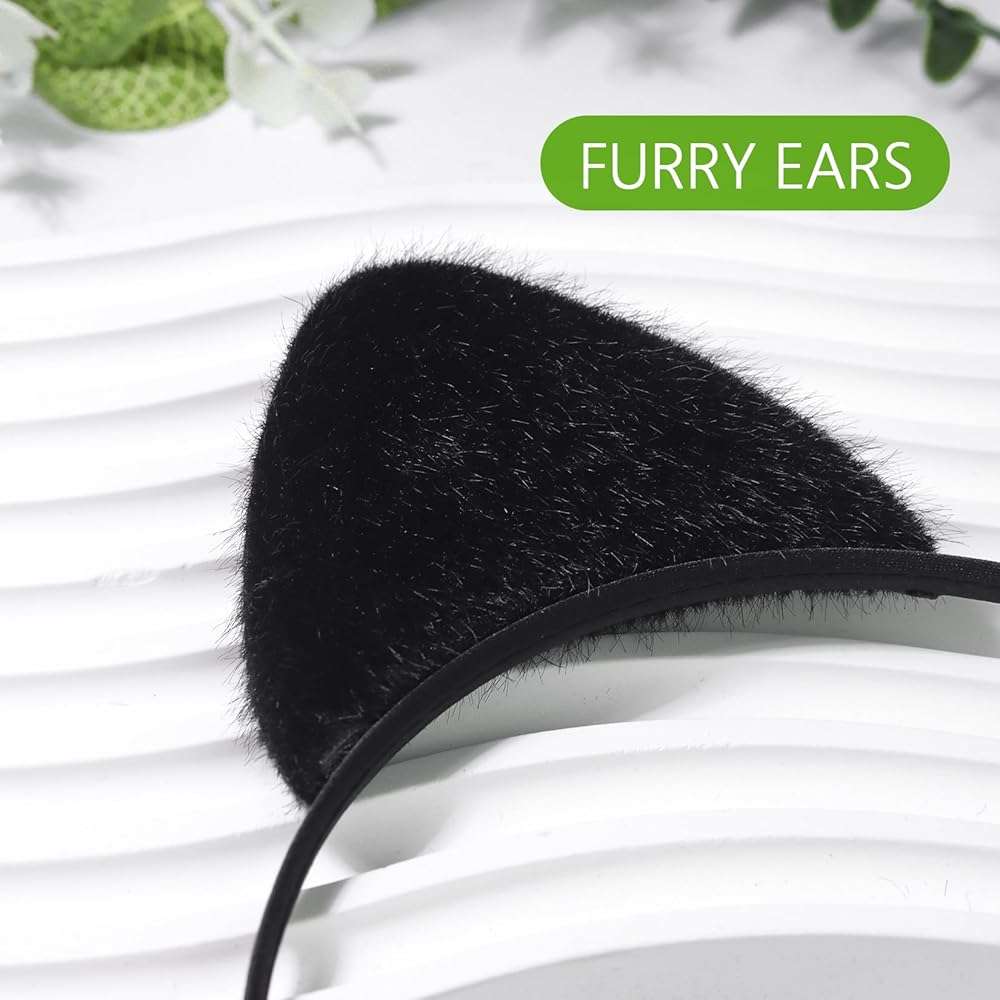 Wgyanjie 2 Pack Furry Cat Ears - Black Cat Ears Headband Cat Woman Costume Accessories Kitty Ear for Halloween - Image 2