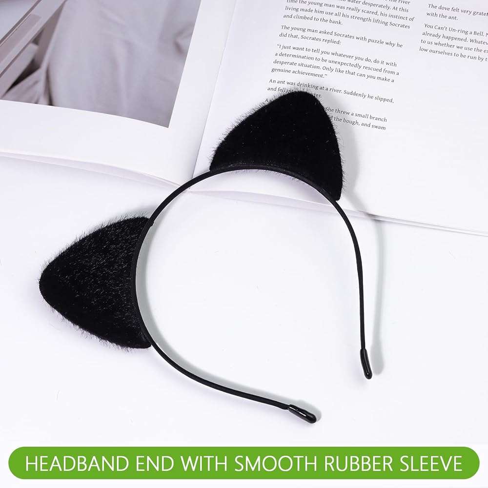 Wgyanjie 2 Pack Furry Cat Ears - Black Cat Ears Headband Cat Woman Costume Accessories Kitty Ear for Halloween - Image 7