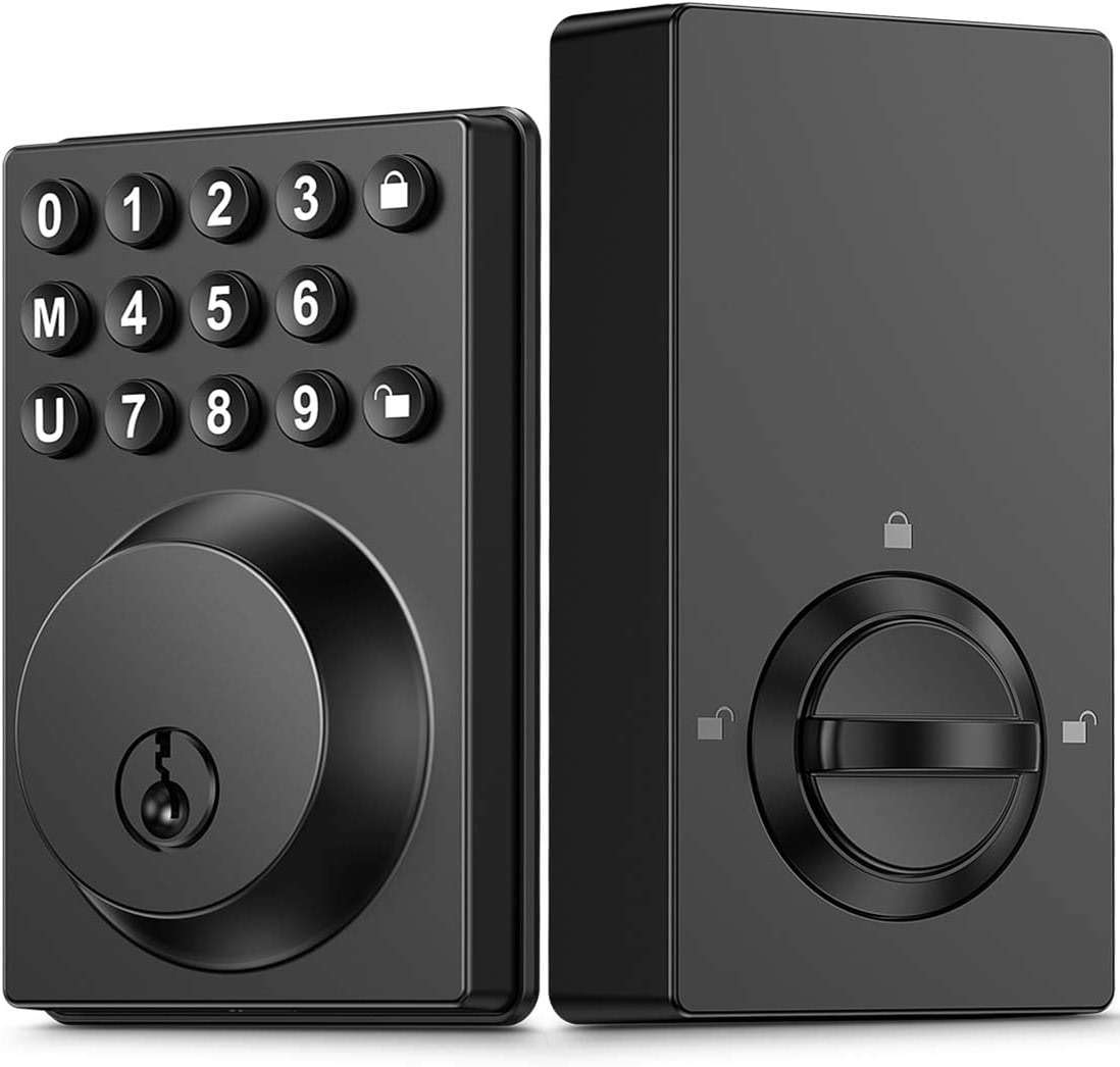 Keyless Entry Front Door Lock Keypad Deadbolt Matte Black with Latest One-Touch Simplified Program and Advanced Security Auto Lock Easy Installation 2 Spare Key - Image 1