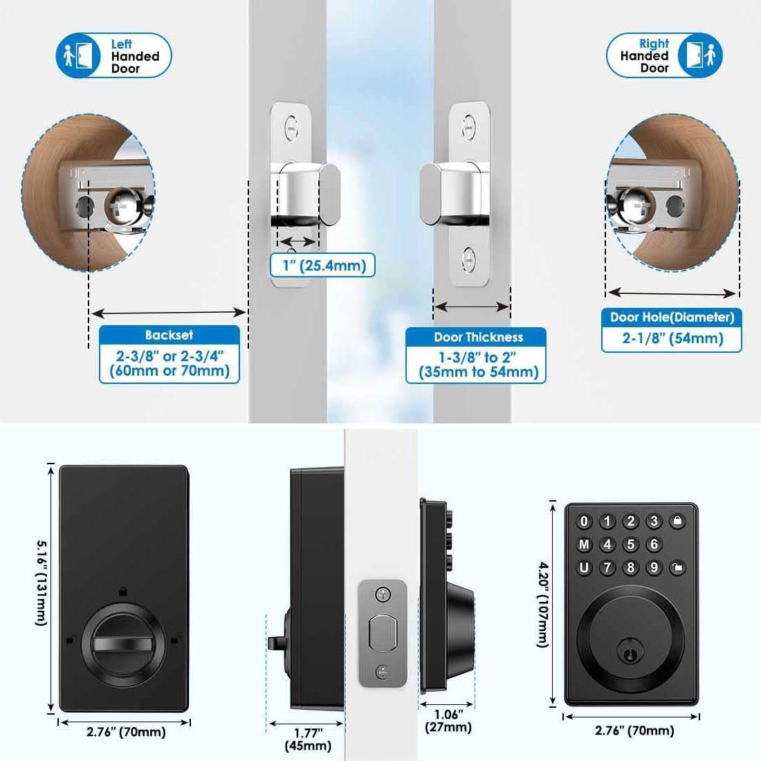 Keyless Entry Front Door Lock Keypad Deadbolt Matte Black with Latest One-Touch Simplified Program and Advanced Security Auto Lock Easy Installation 2 Spare Key - Image 2