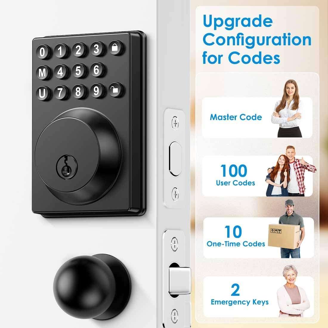 Keyless Entry Front Door Lock Keypad Deadbolt Matte Black with Latest One-Touch Simplified Program and Advanced Security Auto Lock Easy Installation 2 Spare Key - Image 3