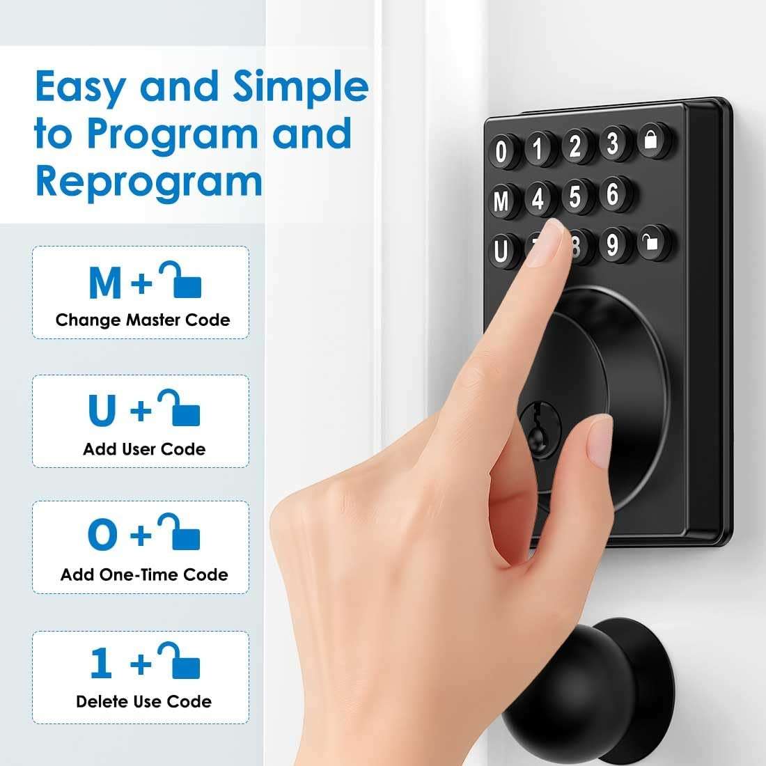 Keyless Entry Front Door Lock Keypad Deadbolt Matte Black with Latest One-Touch Simplified Program and Advanced Security Auto Lock Easy Installation 2 Spare Key - Image 4