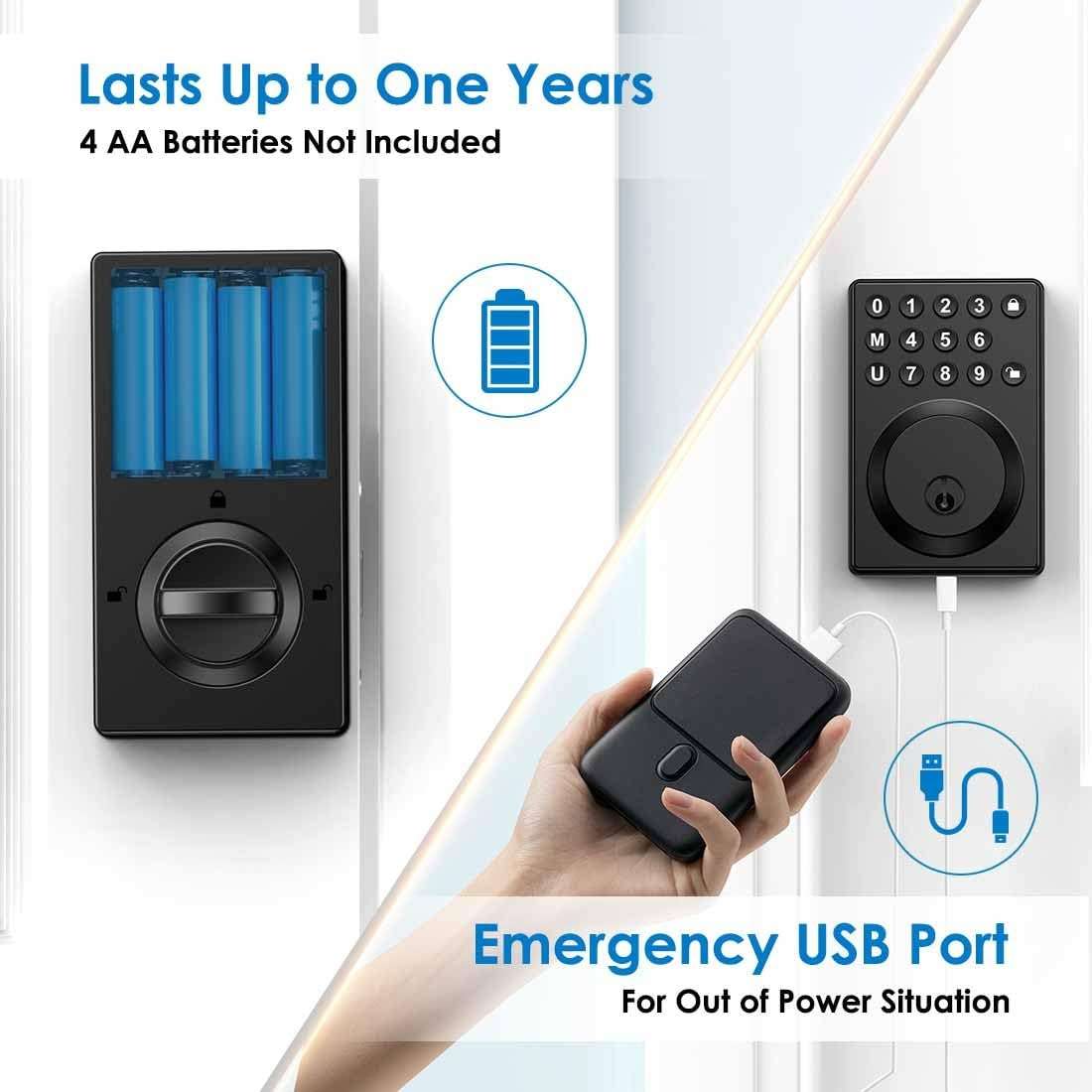 Keyless Entry Front Door Lock Keypad Deadbolt Matte Black with Latest One-Touch Simplified Program and Advanced Security Auto Lock Easy Installation 2 Spare Key - Image 5