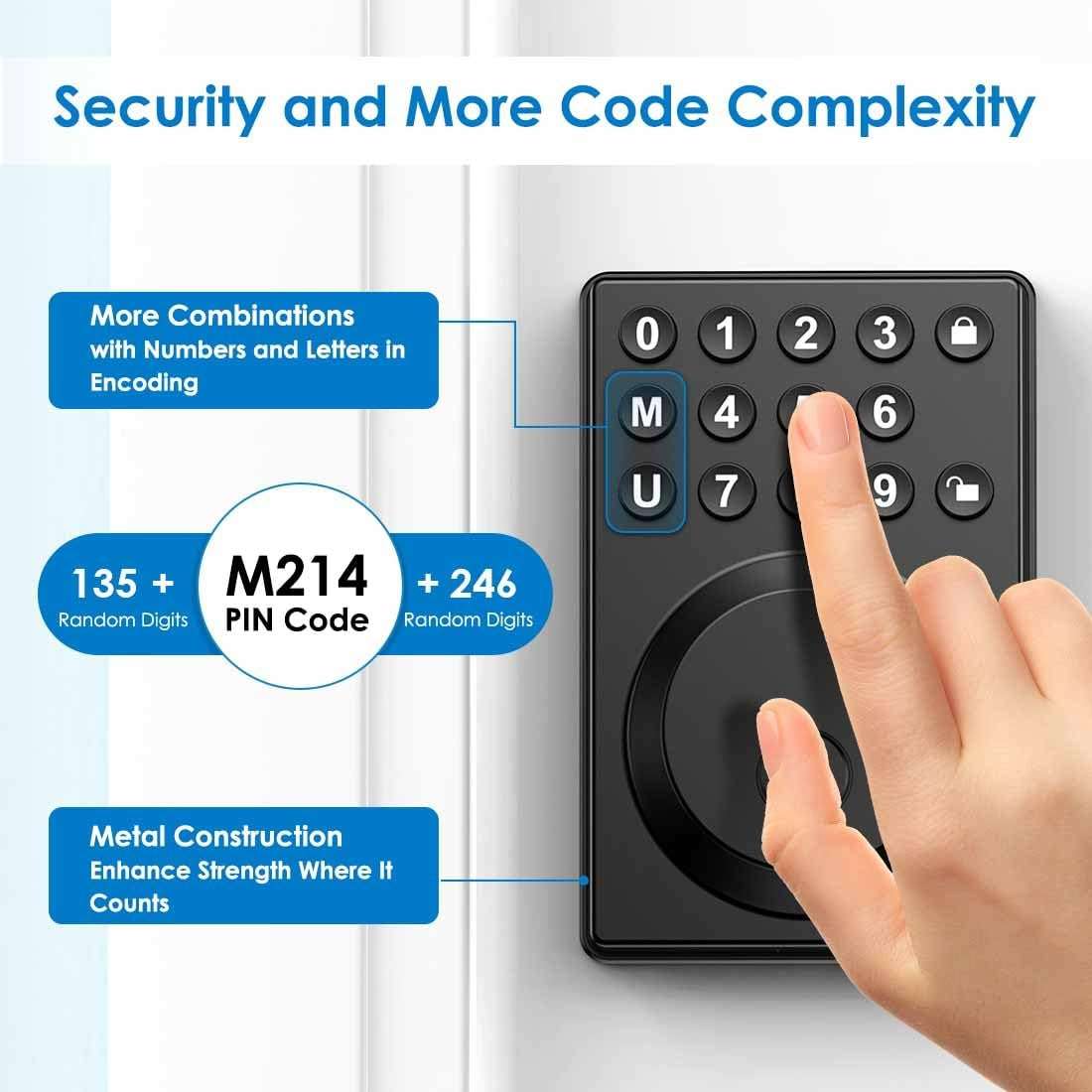 Keyless Entry Front Door Lock Keypad Deadbolt Matte Black with Latest One-Touch Simplified Program and Advanced Security Auto Lock Easy Installation 2 Spare Key - Image 6