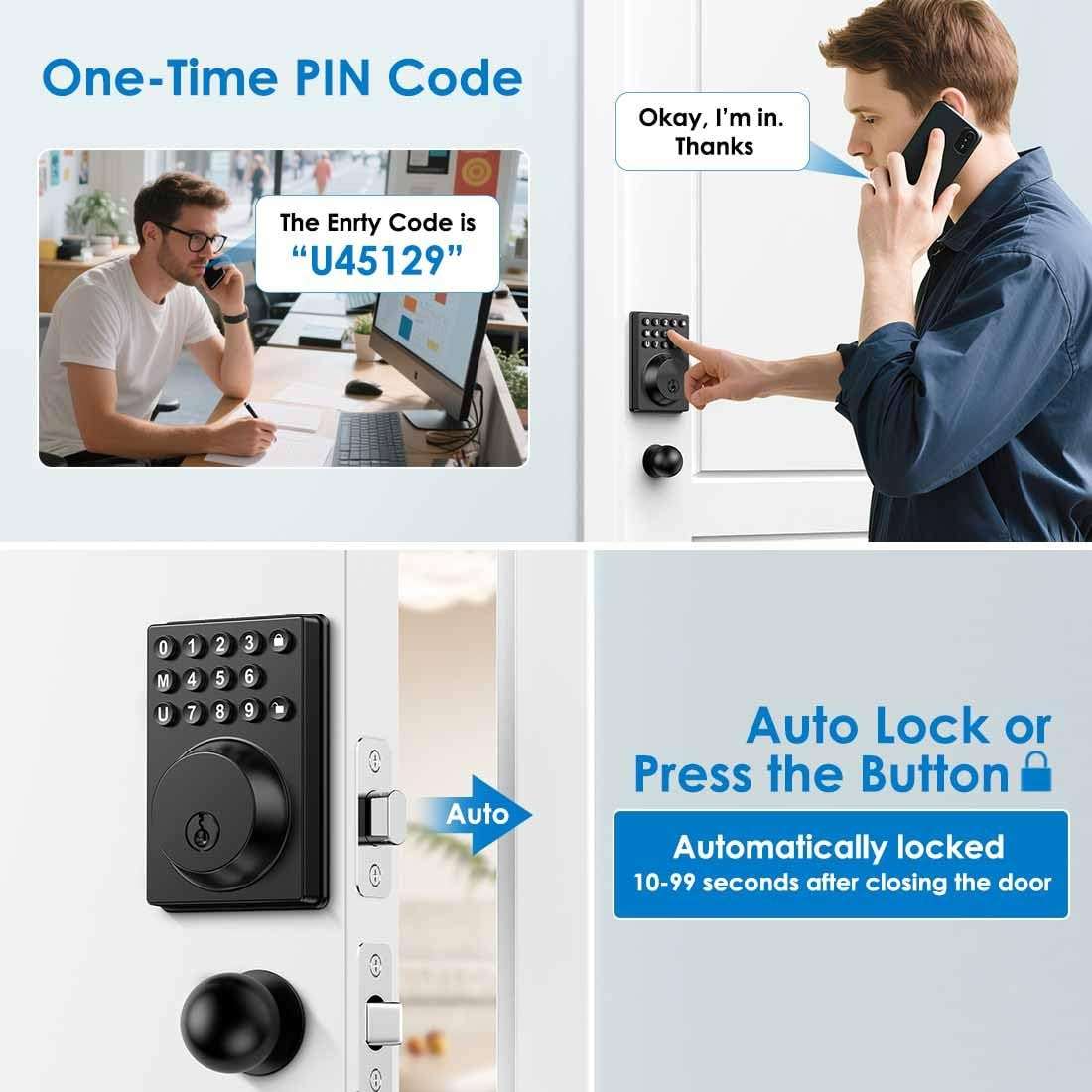Keyless Entry Front Door Lock Keypad Deadbolt Matte Black with Latest One-Touch Simplified Program and Advanced Security Auto Lock Easy Installation 2 Spare Key - Image 7