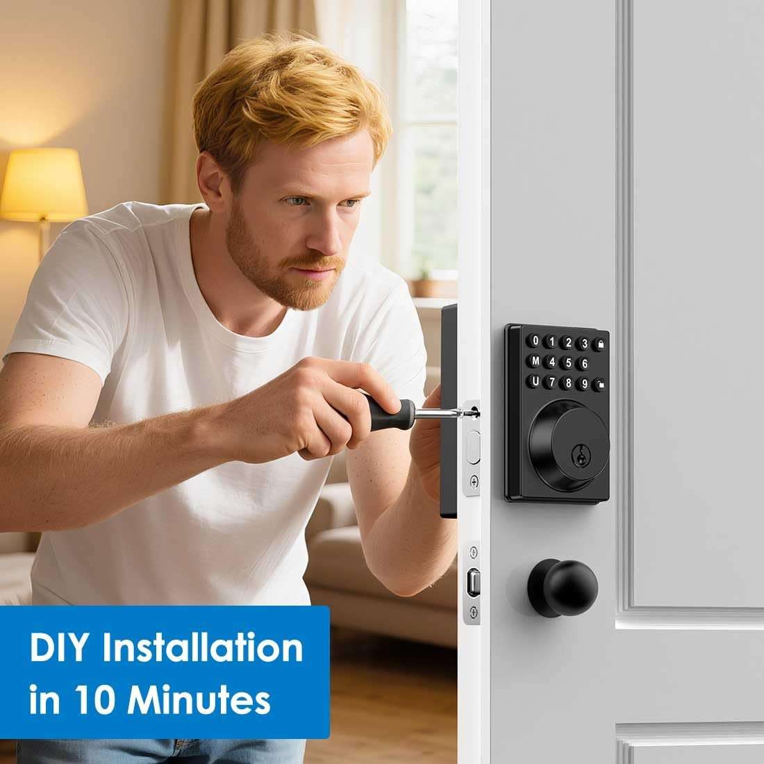 Keyless Entry Front Door Lock Keypad Deadbolt Matte Black with Latest One-Touch Simplified Program and Advanced Security Auto Lock Easy Installation 2 Spare Key - Image 8