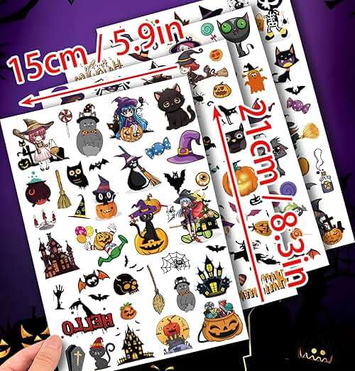 166Pcs Halloween Party Favors - Cute Halloween Tattoos Supplies Goodie Bag Stuffers for Halloween Decor Indoor, 4 Sheets Halloween Tattoos & Halloween Decorations Gifts for Party & Cosplay - Image 3