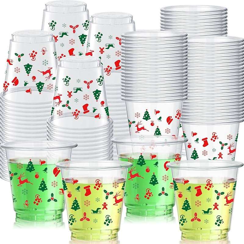 Jingmore 100 Pcs 3 oz 4th of July Patriotic Mini Shot Cups, Blue Disposable Plastic Small Shot Glasses for Independence Day 250th Anniversary, Drinking, Tasting, Samples Serving Cup(Christmas) - Image 1