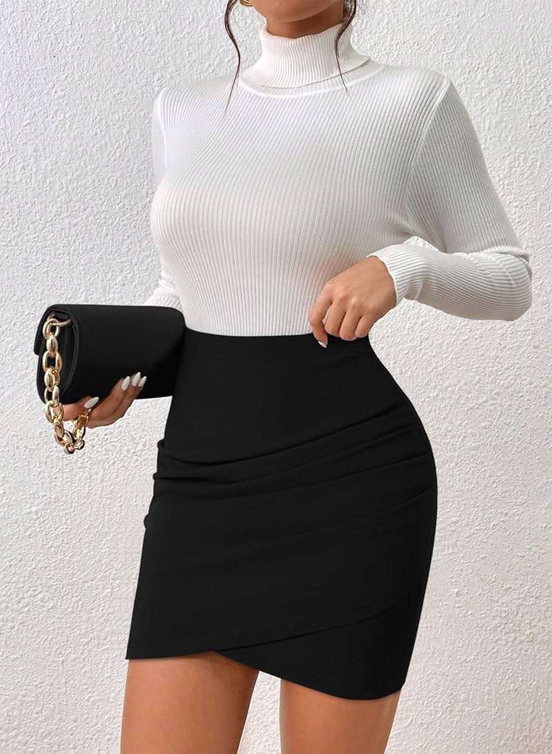 Pink Queen High Waisted Mini Skirts for Women Tulip Hem Ruched Asymmetrical Bodycon Pencil Short Skirts Date Night Outfits - Image 6