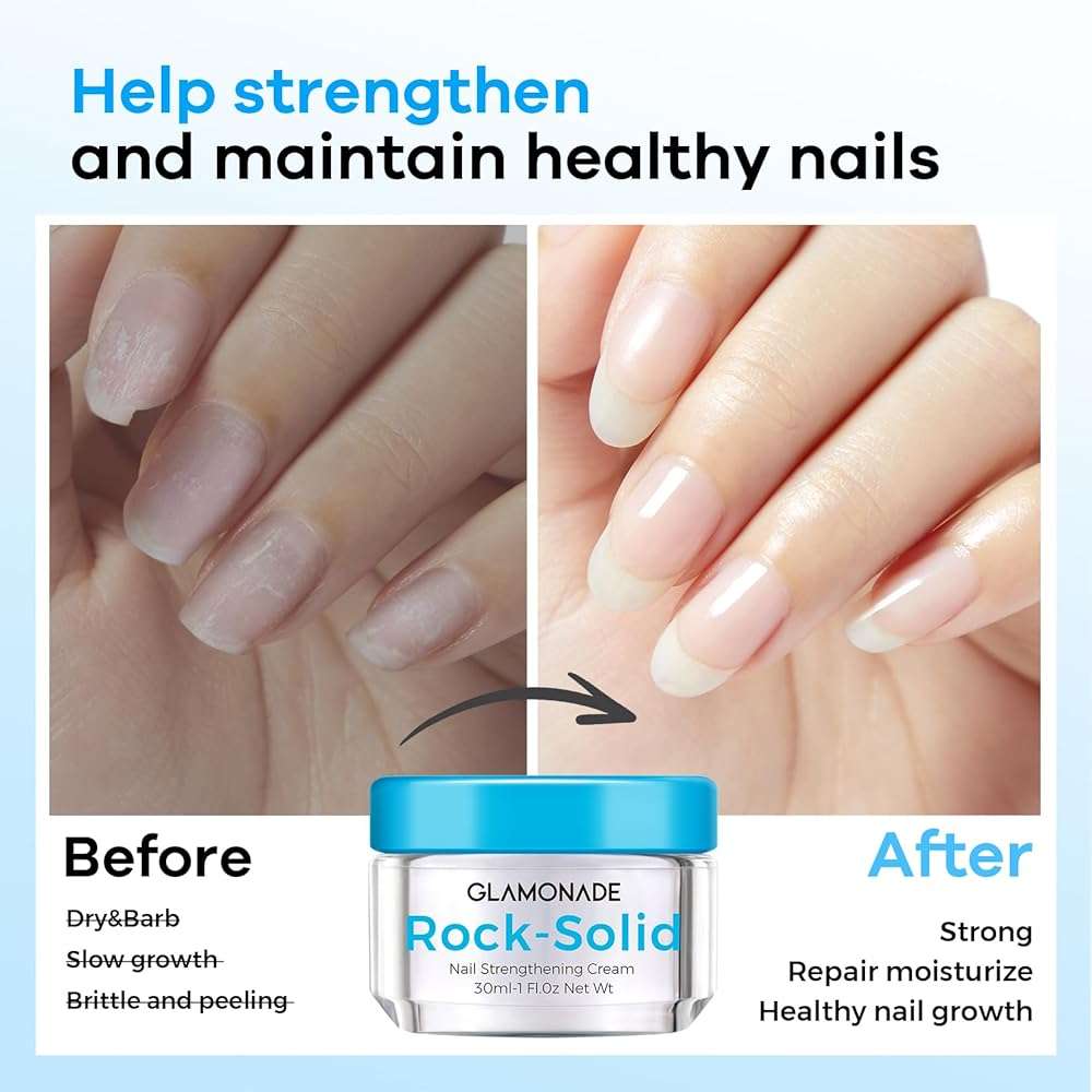 Glamonade Hard Nail Strengthening Cream: Nail strengthener and Cuticle Treatment To Repair Damaged Thin Nails and Dry Cracked Skin&Grow Nails, Plant-Based Scent, 1 oz,Essential Nail Care - Image 4