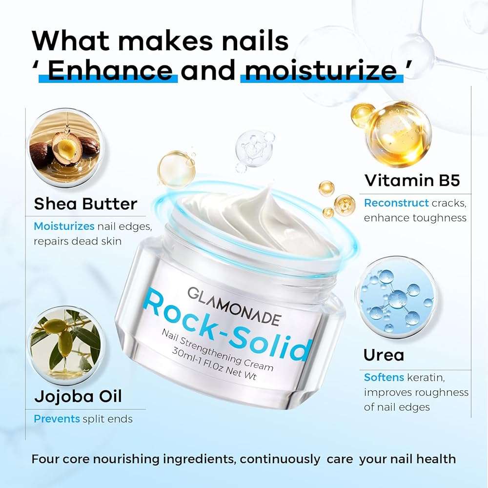 Glamonade Hard Nail Strengthening Cream: Nail strengthener and Cuticle Treatment To Repair Damaged Thin Nails and Dry Cracked Skin&Grow Nails, Plant-Based Scent, 1 oz,Essential Nail Care - Image 5