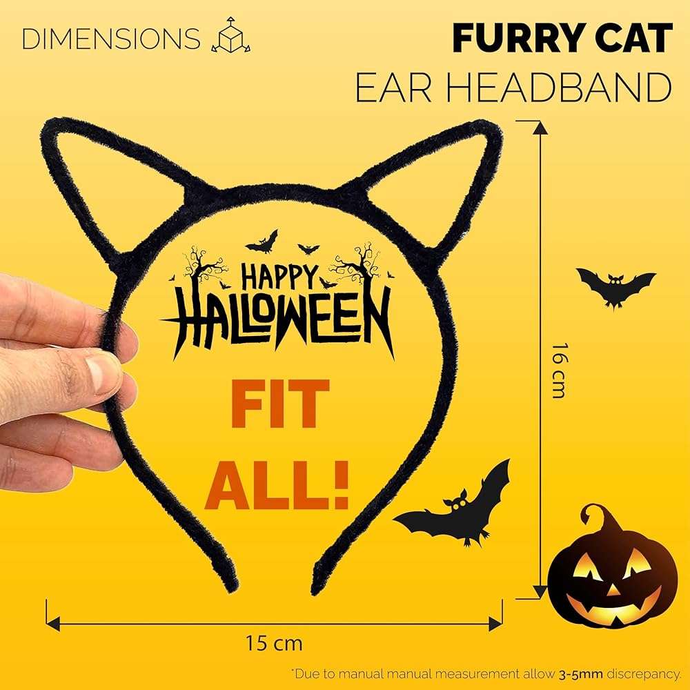 wonderCat LONDON Halloween Cat Ears Headband – Halloween Black Cat Ear Headband for Cosplay, Fancy Dress, Masquerade & Party Costumes - Black Cat Headbands - Image 2