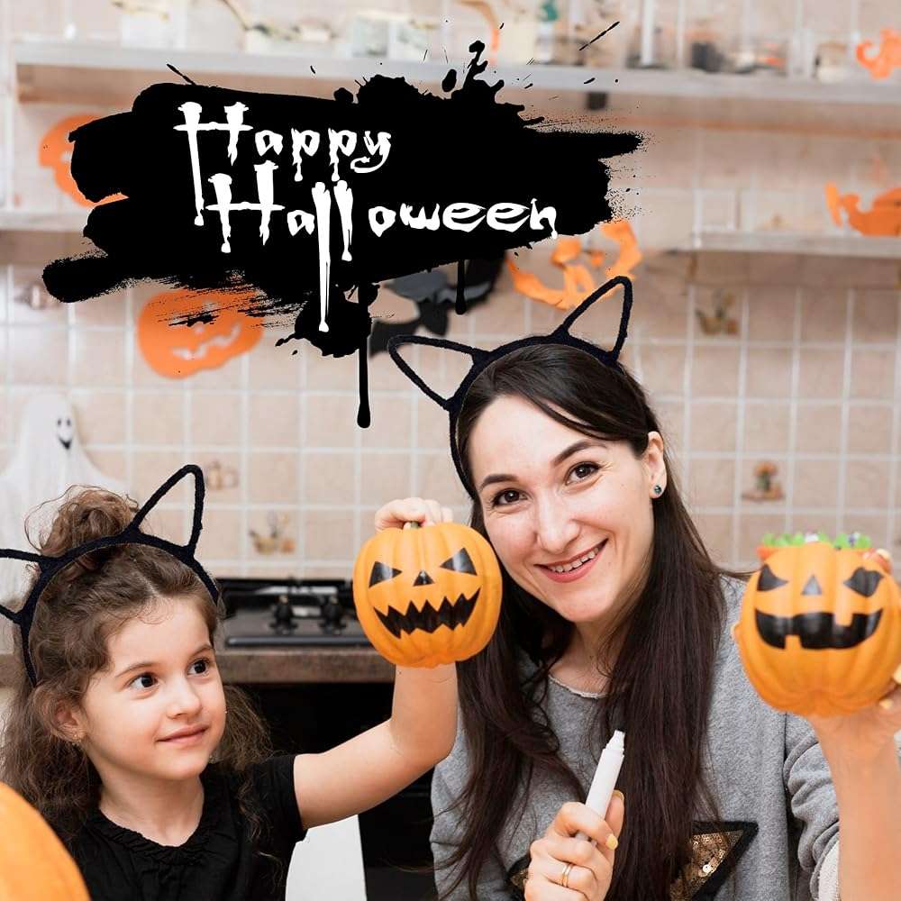 wonderCat LONDON Halloween Cat Ears Headband – Halloween Black Cat Ear Headband for Cosplay, Fancy Dress, Masquerade & Party Costumes - Black Cat Headbands - Image 4
