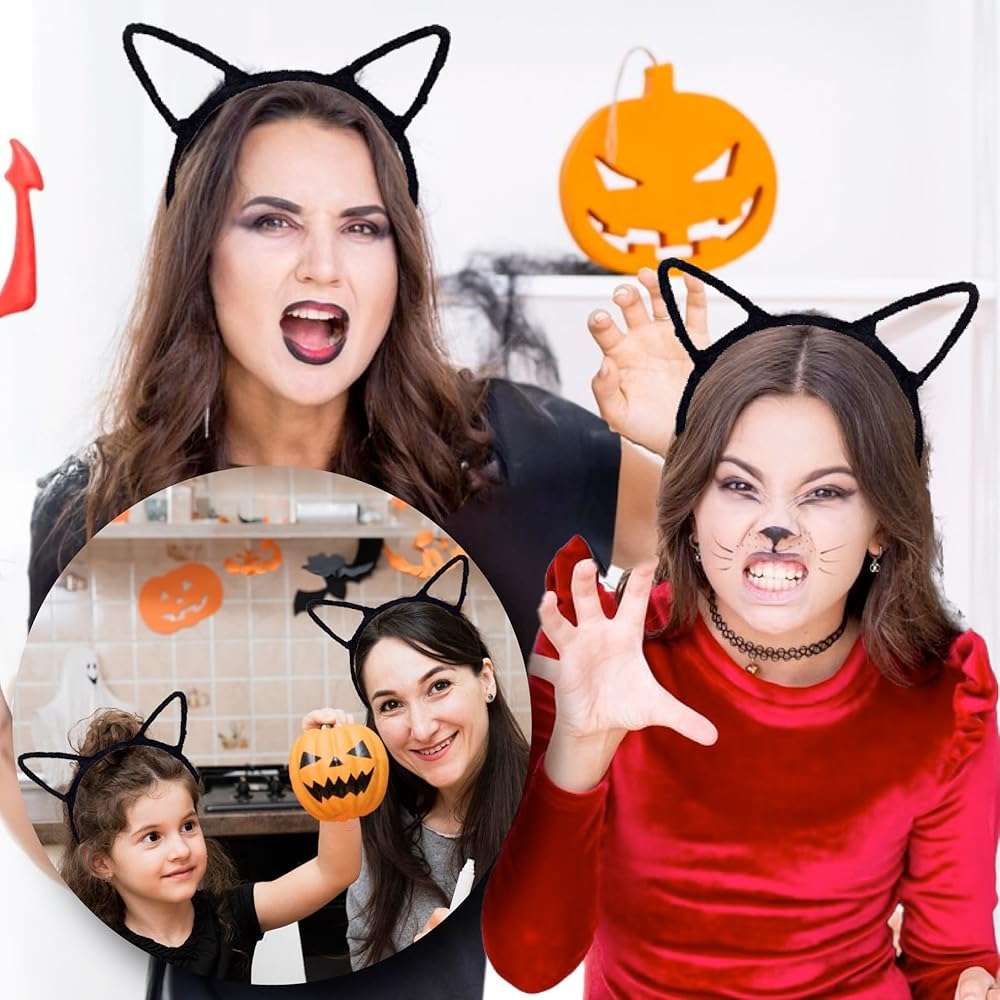 wonderCat LONDON Halloween Cat Ears Headband – Halloween Black Cat Ear Headband for Cosplay, Fancy Dress, Masquerade & Party Costumes - Black Cat Headbands - Image 5