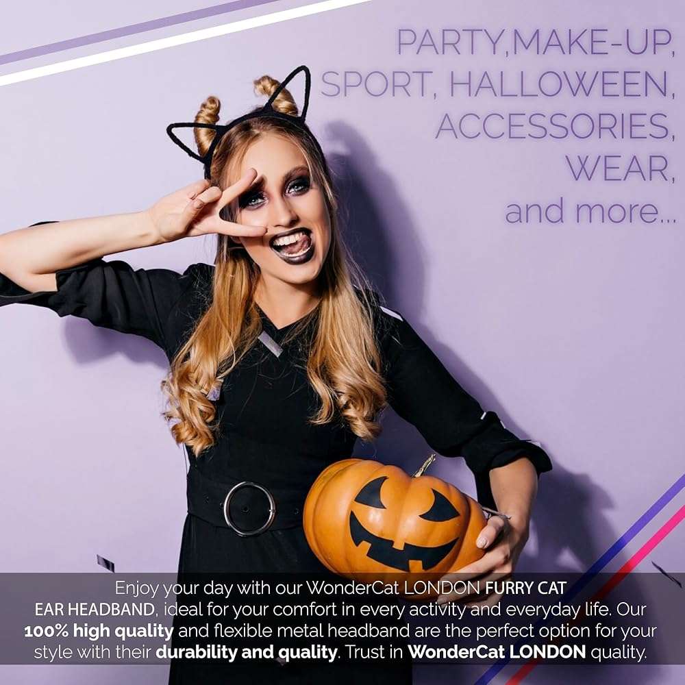 wonderCat LONDON Halloween Cat Ears Headband – Halloween Black Cat Ear Headband for Cosplay, Fancy Dress, Masquerade & Party Costumes - Black Cat Headbands - Image 6