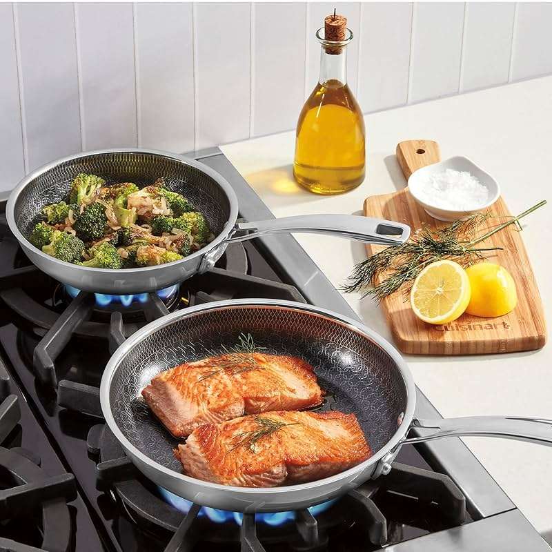 Cuisinart FusionPlus Hybrid Stainless Steel 2-Pc Skillet Cooking Set, 8 Inch and 10 Inch Open Skillets, PURELYSEAR Hybrid Searing Surface, Oven Safe, Cool Grip, Induction Compatible - Image 2