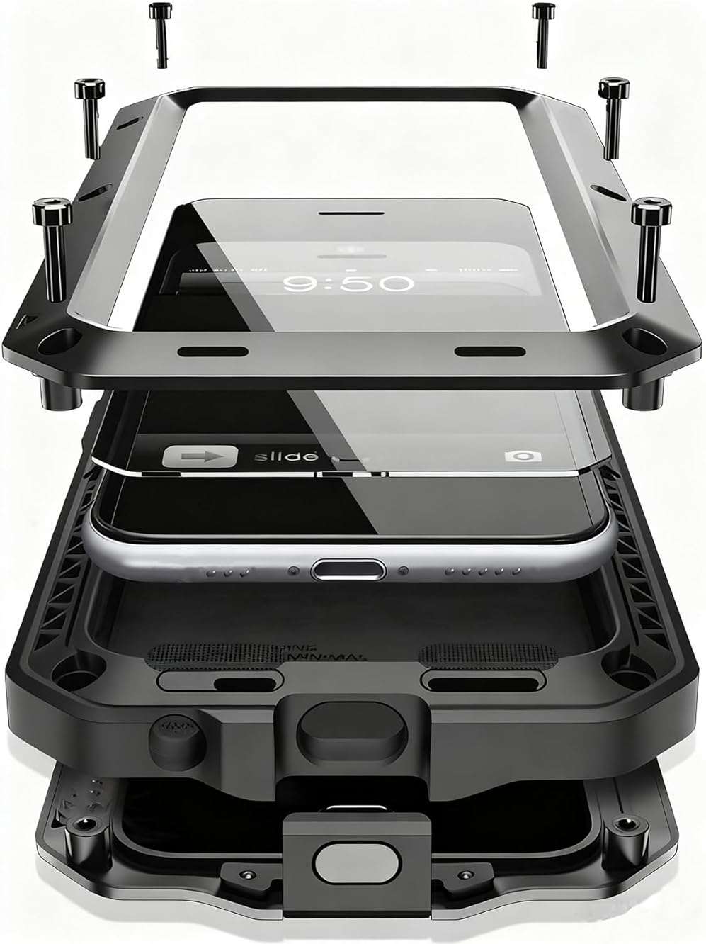 Marrkey Compatiable with iPhone 17 Case,360 Full Body Protective Cover Heavy Duty Shockproof [Tough Armour] Aluminum Alloy Metal Case with Silicone Built-in Screen Protector - Black - Image 1