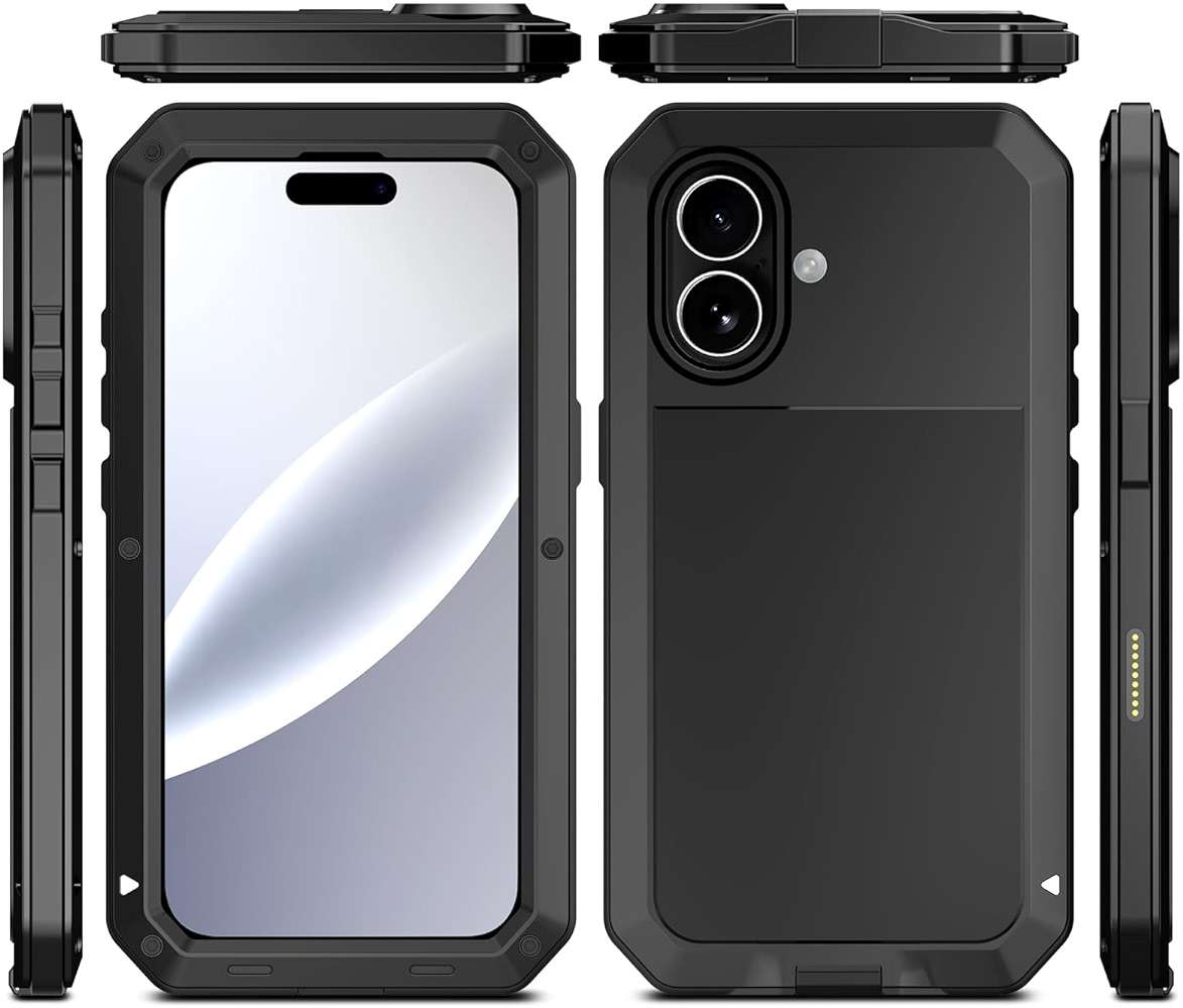Marrkey Compatiable with iPhone 17 Case,360 Full Body Protective Cover Heavy Duty Shockproof [Tough Armour] Aluminum Alloy Metal Case with Silicone Built-in Screen Protector - Black - Image 3