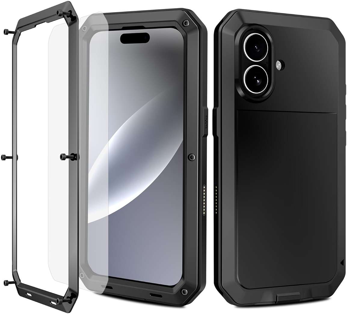 Marrkey Compatiable with iPhone 17 Case,360 Full Body Protective Cover Heavy Duty Shockproof [Tough Armour] Aluminum Alloy Metal Case with Silicone Built-in Screen Protector - Black - Image 4
