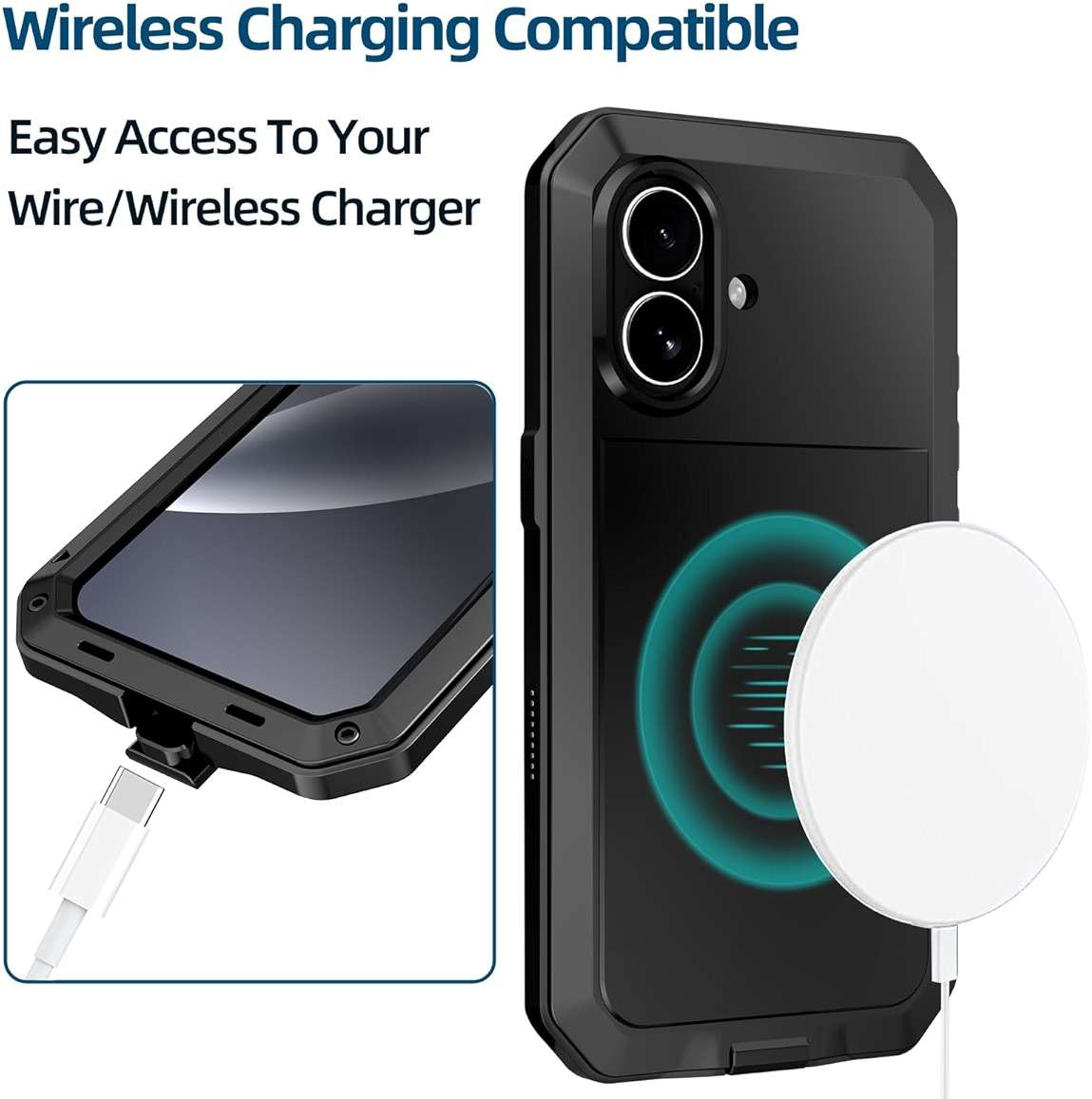Marrkey Compatiable with iPhone 17 Case,360 Full Body Protective Cover Heavy Duty Shockproof [Tough Armour] Aluminum Alloy Metal Case with Silicone Built-in Screen Protector - Black - Image 5