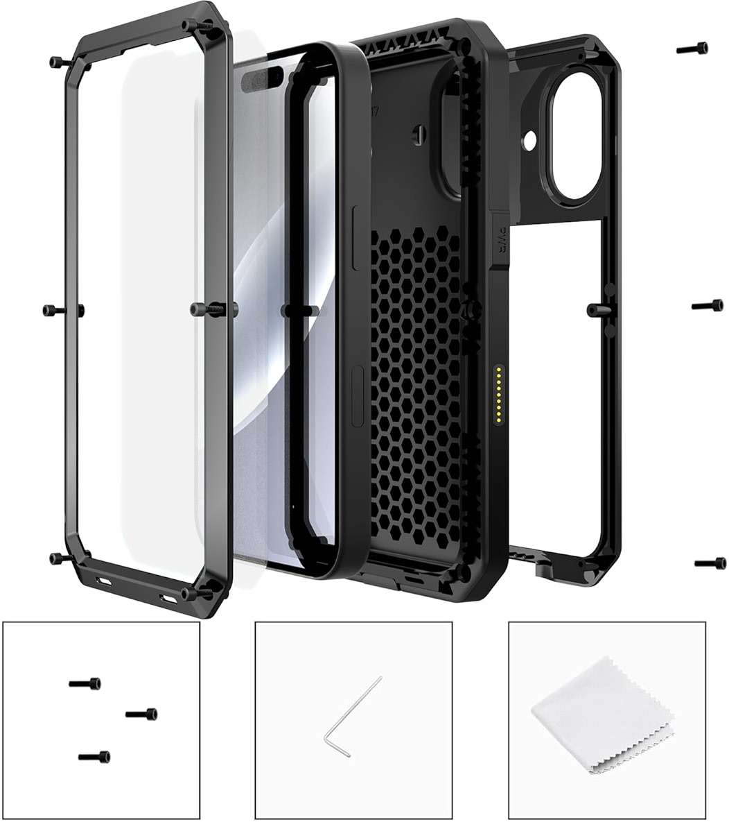 Marrkey Compatiable with iPhone 17 Case,360 Full Body Protective Cover Heavy Duty Shockproof [Tough Armour] Aluminum Alloy Metal Case with Silicone Built-in Screen Protector - Black - Image 9