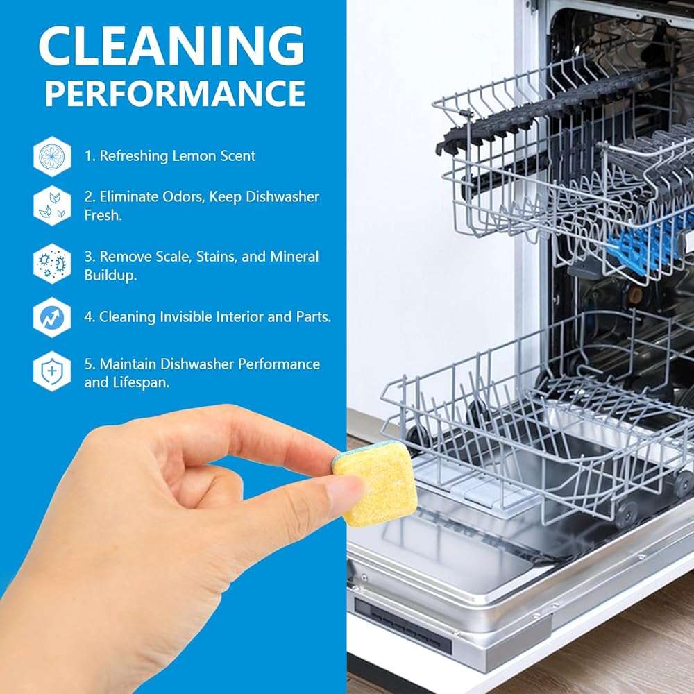 OOOFLOWER 24-count Dishwasher Cleaner Tablets, Deep Cleaning and Descaling Formula, Removes Odors, Scale, and Hard Water Residue, Maintains Dishwashers, Septic Tank Safe (Lemon Scent) - Image 3