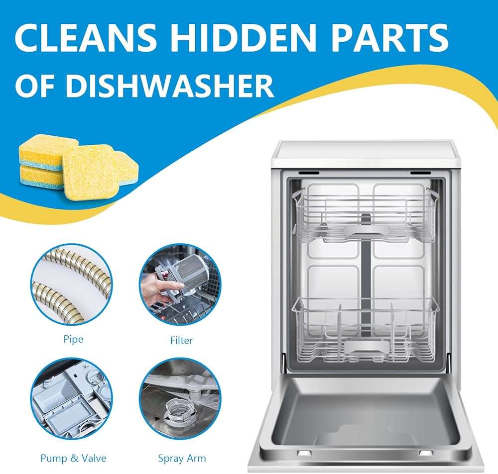 OOOFLOWER 24-count Dishwasher Cleaner Tablets, Deep Cleaning and Descaling Formula, Removes Odors, Scale, and Hard Water Residue, Maintains Dishwashers, Septic Tank Safe (Lemon Scent) - Image 5