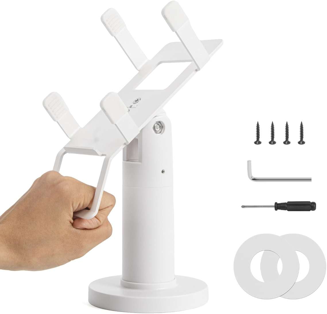 CRIZISTON Square POS Terminal Stand for Pax A80-7" Tall Swivel & Tilt Credit Card Machine Stand, Square Terminal Holder Compatible with Pax A80, Screw-in or Adhesive Install(Complete Kits), White - Image 1