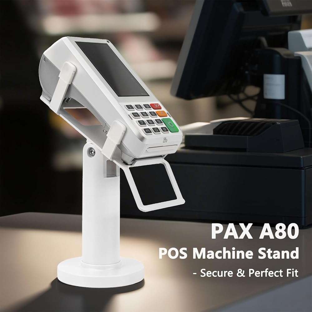 CRIZISTON Square POS Terminal Stand for Pax A80-7" Tall Swivel & Tilt Credit Card Machine Stand, Square Terminal Holder Compatible with Pax A80, Screw-in or Adhesive Install(Complete Kits), White - Image 2