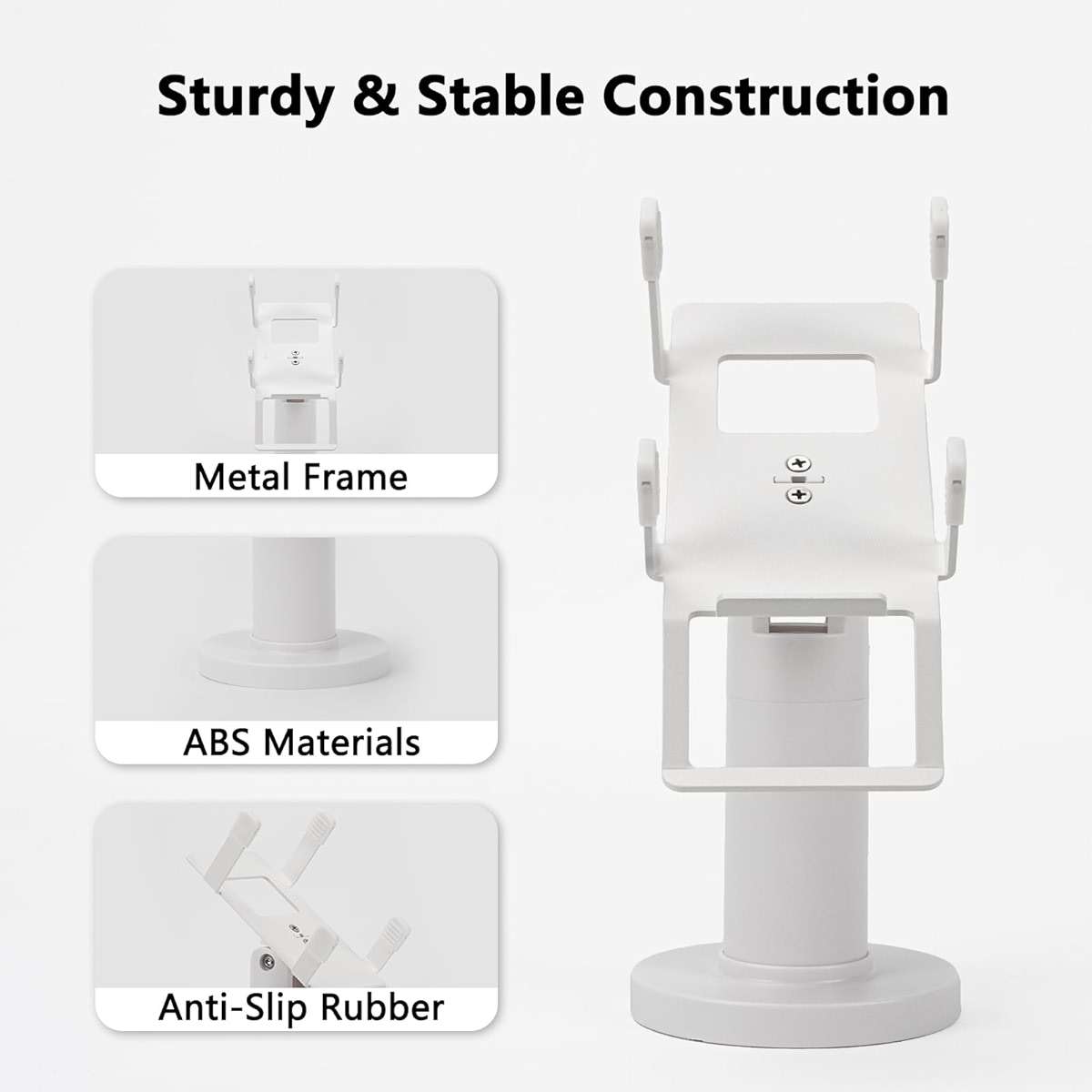 CRIZISTON Square POS Terminal Stand for Pax A80-7" Tall Swivel & Tilt Credit Card Machine Stand, Square Terminal Holder Compatible with Pax A80, Screw-in or Adhesive Install(Complete Kits), White - Image 4