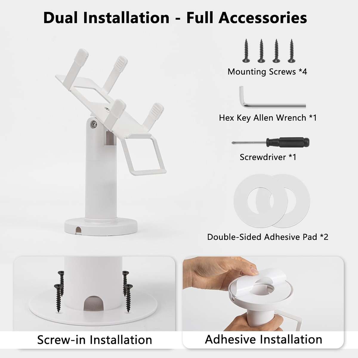 CRIZISTON Square POS Terminal Stand for Pax A80-7" Tall Swivel & Tilt Credit Card Machine Stand, Square Terminal Holder Compatible with Pax A80, Screw-in or Adhesive Install(Complete Kits), White - Image 7