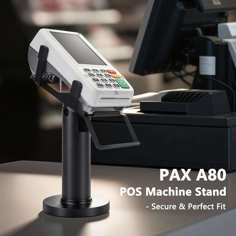 CRIZISTON Square Terminal Stand for Pax A80 – 7" Tall Swivel & Tilt POS Terminal Holder with Screw-in/Adhesive Install(Complete Kits), Credit Card Reader POS Machine Stand Compatible with Pax A80 - Image 2