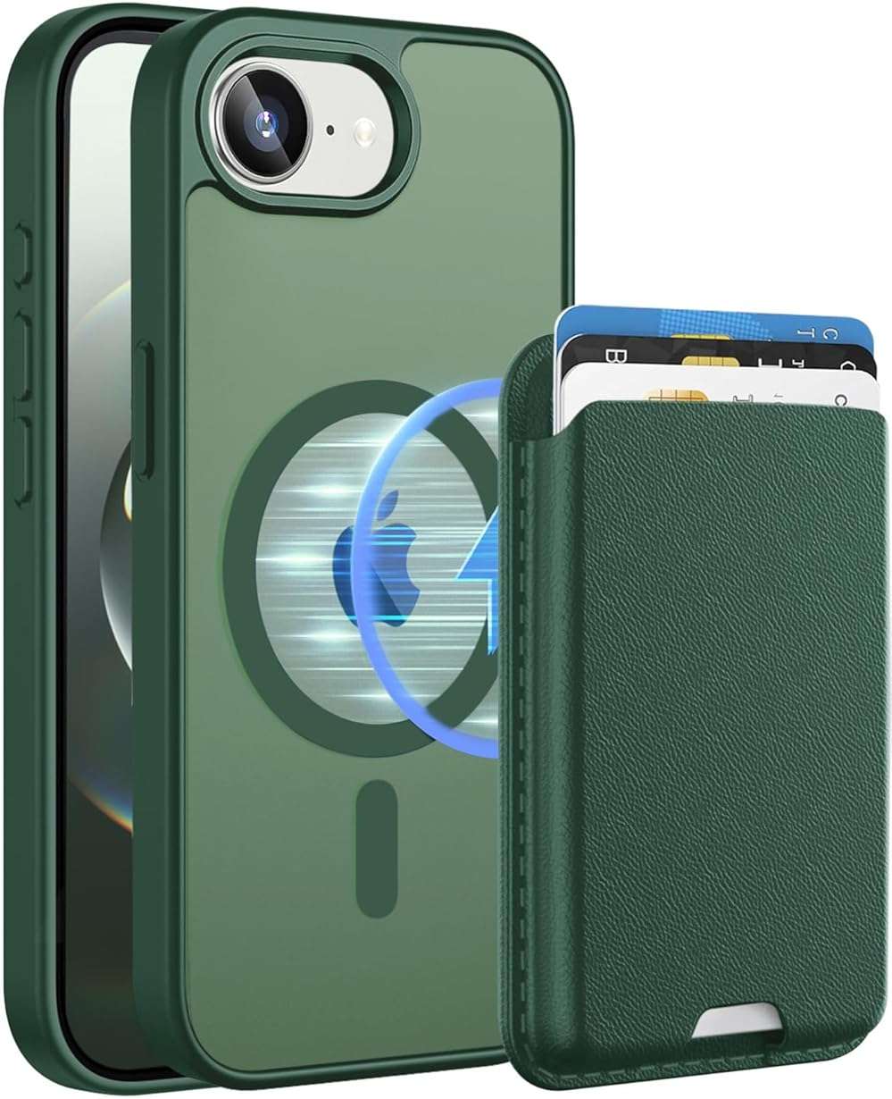 Ntwinro Magnetic for iPhone 17e/iPhone 16e Case, Detachable Magnetic Wallet with Card Holder, [Fit for MagSafe] Military-Grade Shockproof Translucent Matte Anti-Scratch Phone Cover, Green - Image 1