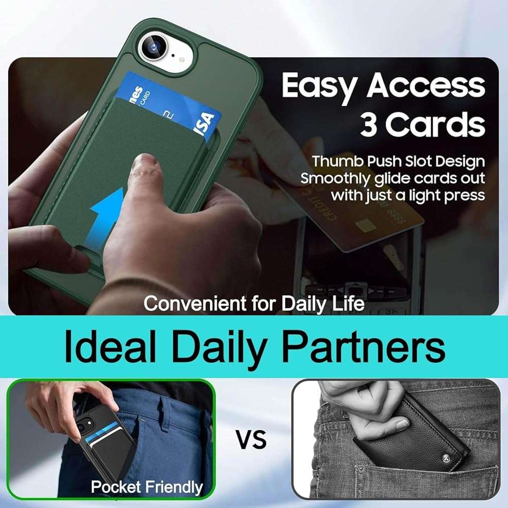 Ntwinro Magnetic for iPhone 17e/iPhone 16e Case, Detachable Magnetic Wallet with Card Holder, [Fit for MagSafe] Military-Grade Shockproof Translucent Matte Anti-Scratch Phone Cover, Green - Image 5