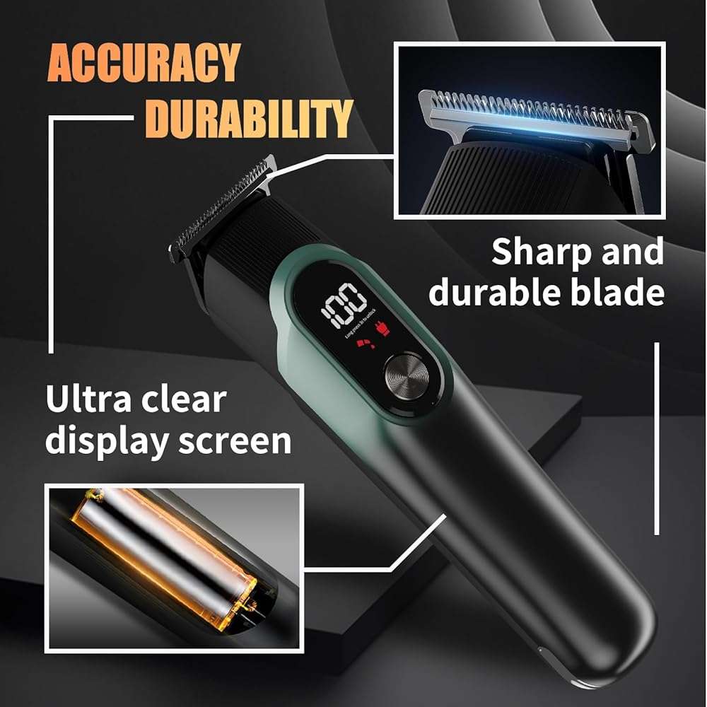 RUIBO Beard Trimmer for Men, 5-in-1 Cordless Hair Clipper Kit with Foil Razor, Waterproof Body, Nose & Ear Groomer, Precision Trimming for Beard, Hair & Body Care (Green) - Image 2