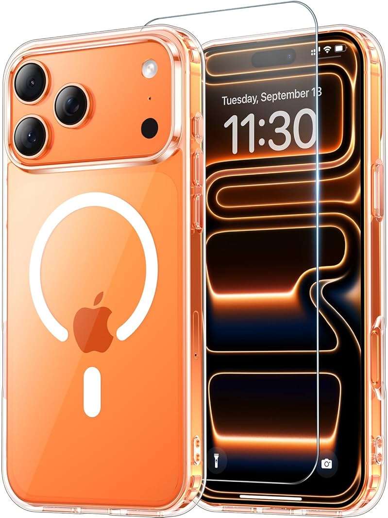 Temdan for iPhone 17 Pro Max Case Clear with Screen Protector, Compatible with Magsafe, Anti-Yellowing, Military-Grade Protection, Shockproof Slim Magnetic Phone Case Cover, Transparent - Image 1