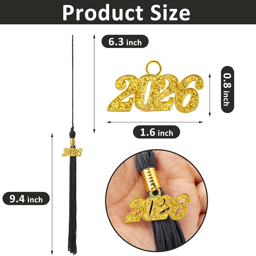2026 Graduation Tassel, Graduation Tassel Black 2026 Grad Cap Tassels for Graduate Cap Hat Decorations with 2026 Year Gold Charm for Graduations Ceremonies Accessories - Image 3