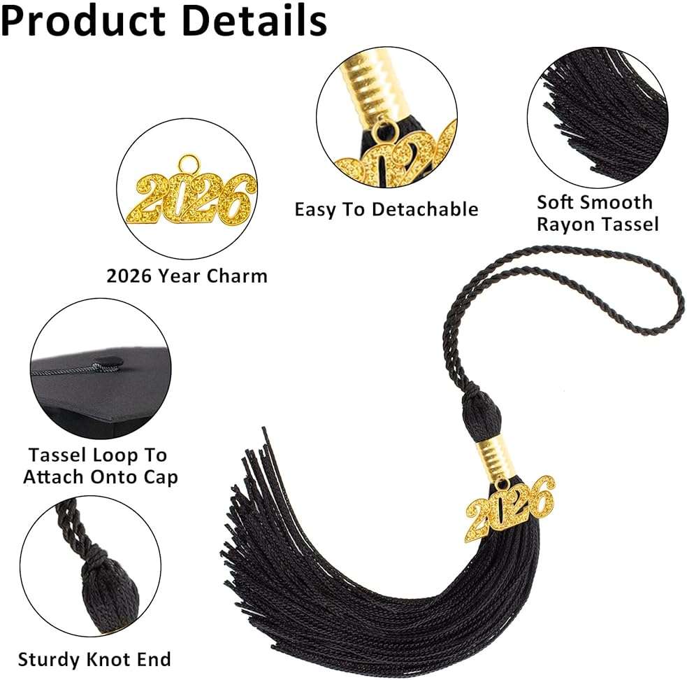 2026 Graduation Tassel, Graduation Tassel Black 2026 Grad Cap Tassels for Graduate Cap Hat Decorations with 2026 Year Gold Charm for Graduations Ceremonies Accessories - Image 4