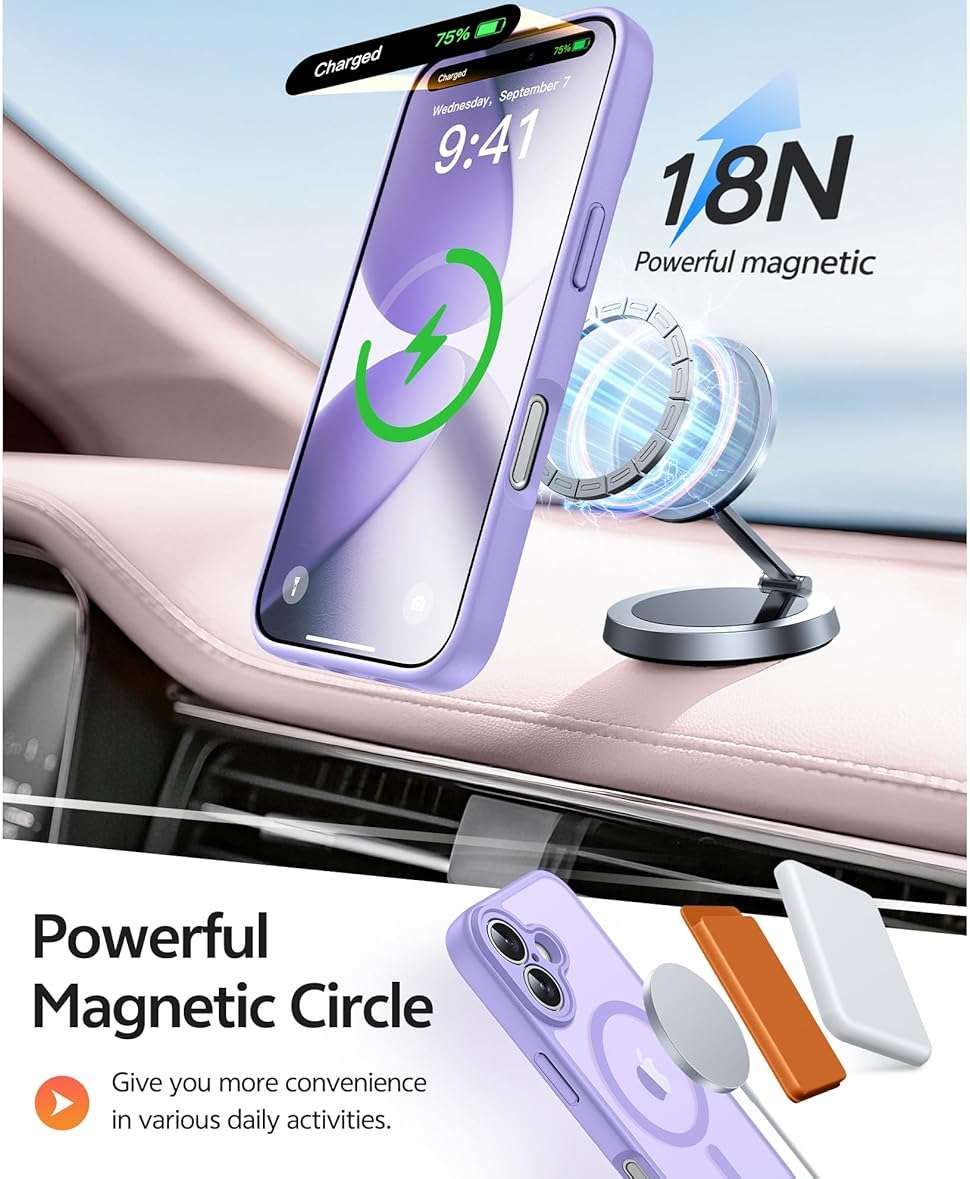 FNTCASE for iPhone 17 Case: [Compatible with Magsafe] Translucent Matte Cases with [Full Camera Protection] [Screen Protector] Military Grade Shockproof Protective Phone Cover - Light Purple - Image 3