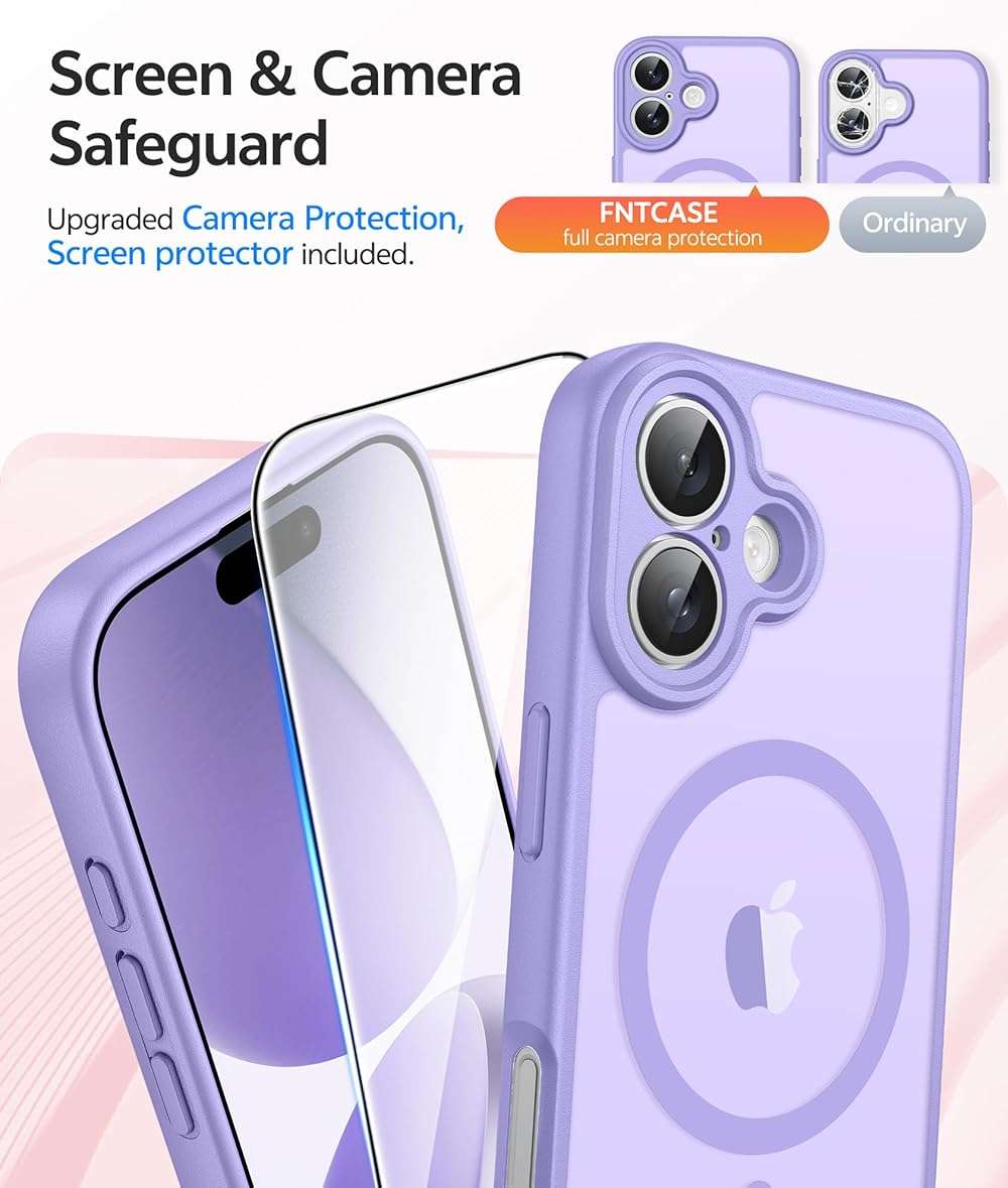 FNTCASE for iPhone 17 Case: [Compatible with Magsafe] Translucent Matte Cases with [Full Camera Protection] [Screen Protector] Military Grade Shockproof Protective Phone Cover - Light Purple - Image 4