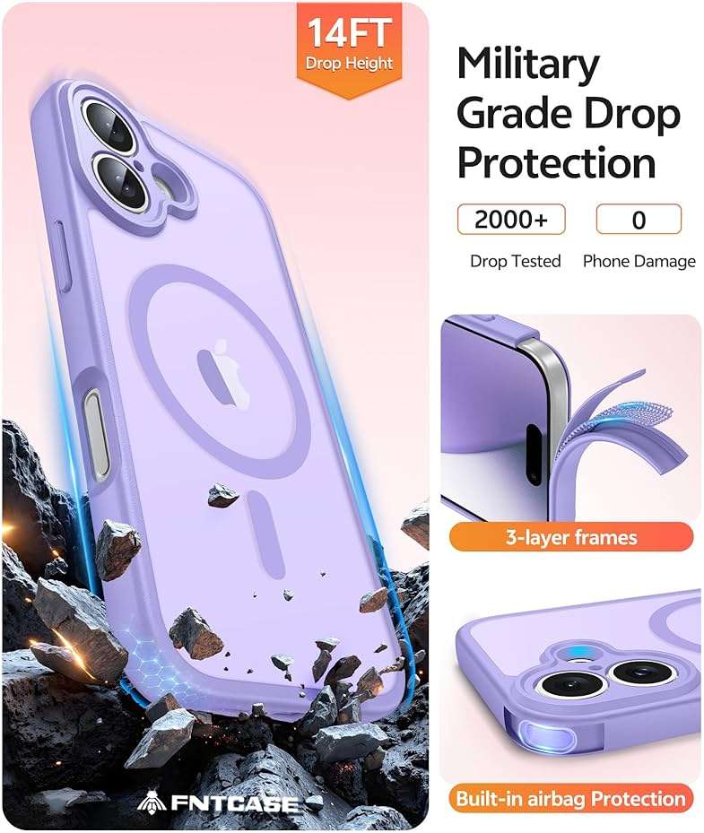 FNTCASE for iPhone 17 Case: [Compatible with Magsafe] Translucent Matte Cases with [Full Camera Protection] [Screen Protector] Military Grade Shockproof Protective Phone Cover - Light Purple - Image 5