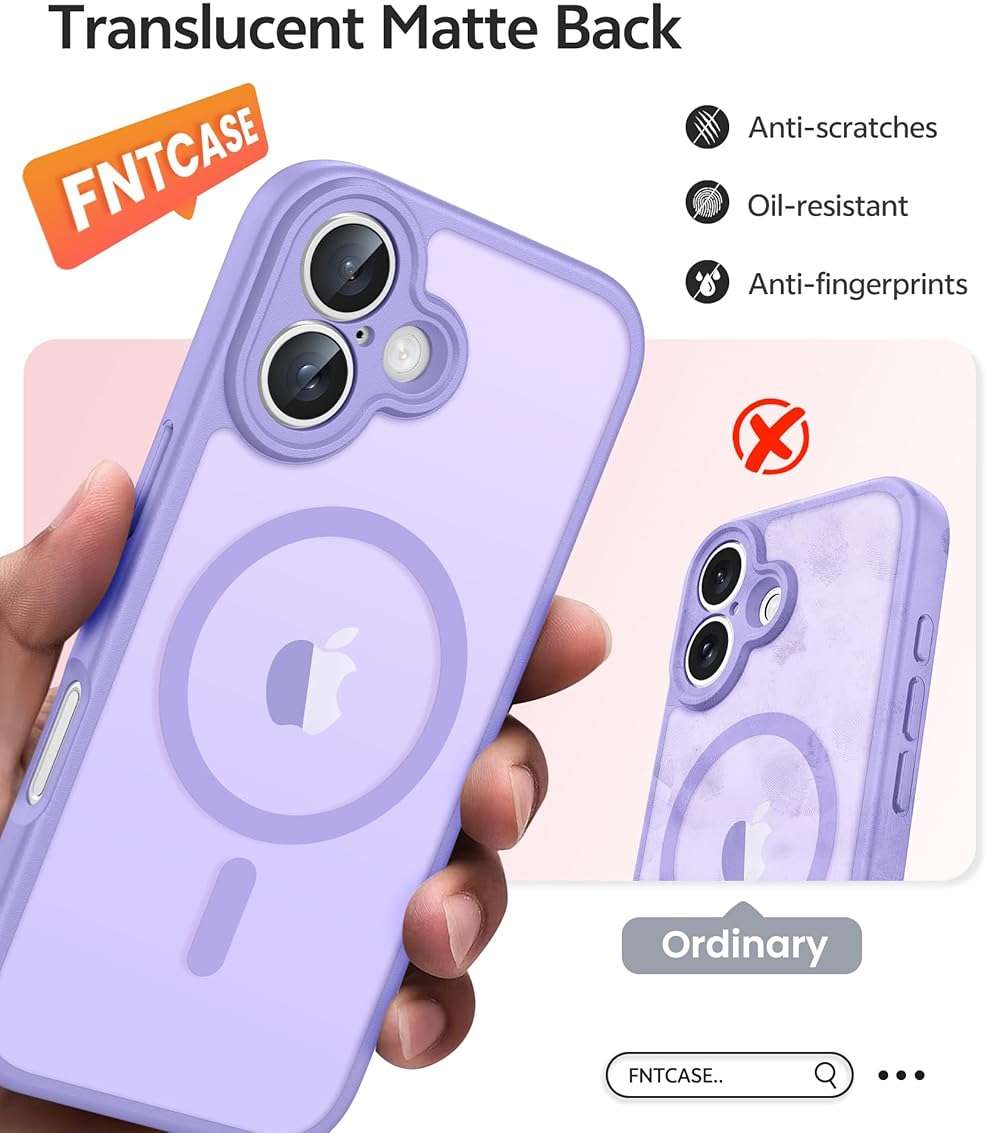 FNTCASE for iPhone 17 Case: [Compatible with Magsafe] Translucent Matte Cases with [Full Camera Protection] [Screen Protector] Military Grade Shockproof Protective Phone Cover - Light Purple - Image 6