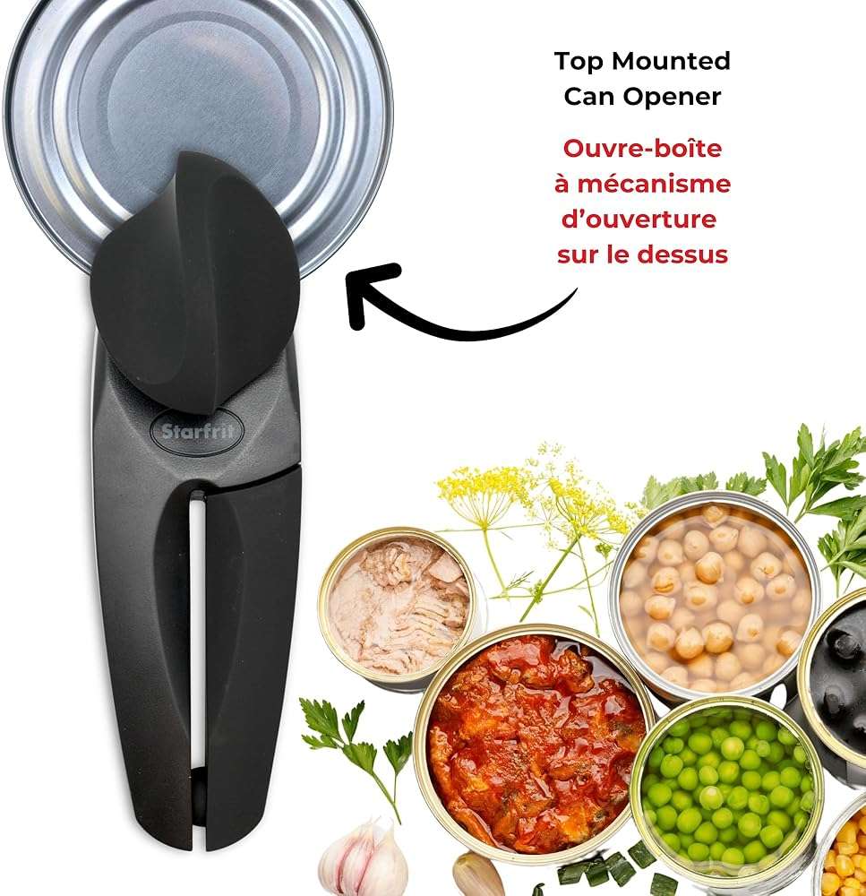 Starfrit MightiCan Can Opener, Safe Smooth-Cut Design, Holds Lid and Leaves No Sharp Edges, Comfort Grip Handle, Heavy-Duty Non-Slip Knob, 3-Year Warranty, Black - Image 4
