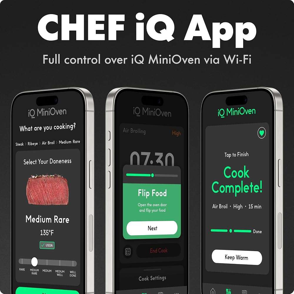 CHEF iQ MiniOven Smart Toaster Oven Air Fryer Combo, 11-in-1 Countertop Convection Oven, Bake, Broil, Air Fry, Broil, Dehydrate, 1750W, 25 Qt Capacity, Fast Cooking with Touchscreen Controls – Black - Image 8